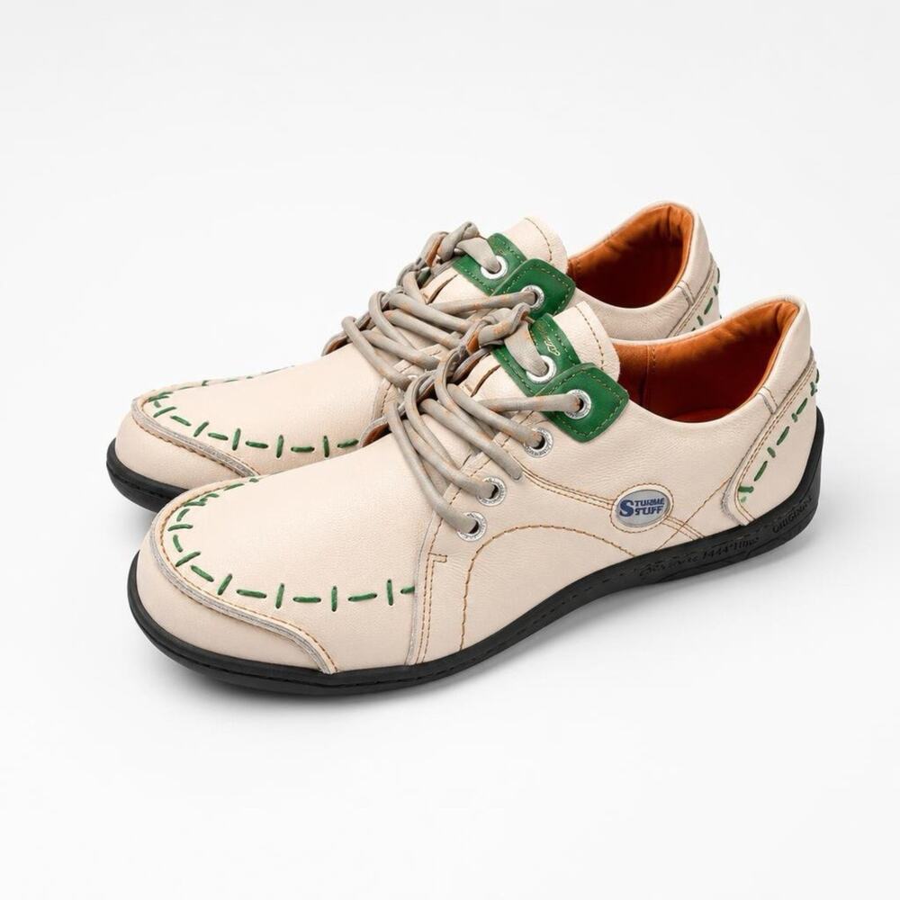 TMA Time Eyes Original Leather LaceUp Shoes Women US 11.5 Ivory Green Stitches